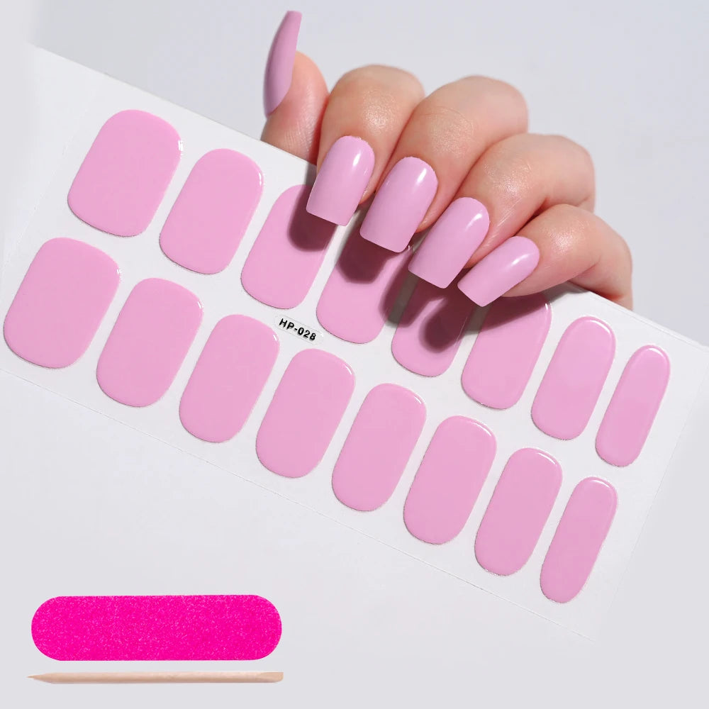 Semi-Cured Gel Nail Wraps – 16 Oval Tips with Solid Colors + File & Stick Kit