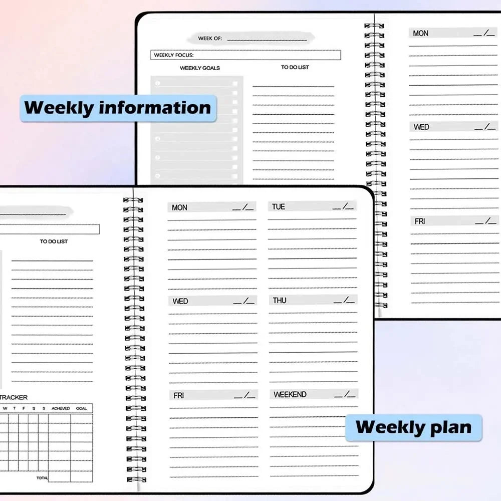 A5 Weekly Planner Coil Daily Planner Simple Stylish Portable Notebook for Study School Office Note-taking Budget Monthly Planner