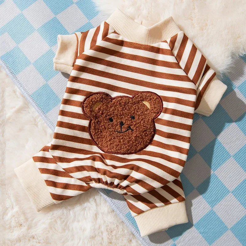 Cotton Kawaii Pet Striped Jumpsuit Dog Clothes for Small Dogs Cartoon Pattern Dog Pajamas Chihuahua Kitten Puppy Girls Dog Shirt