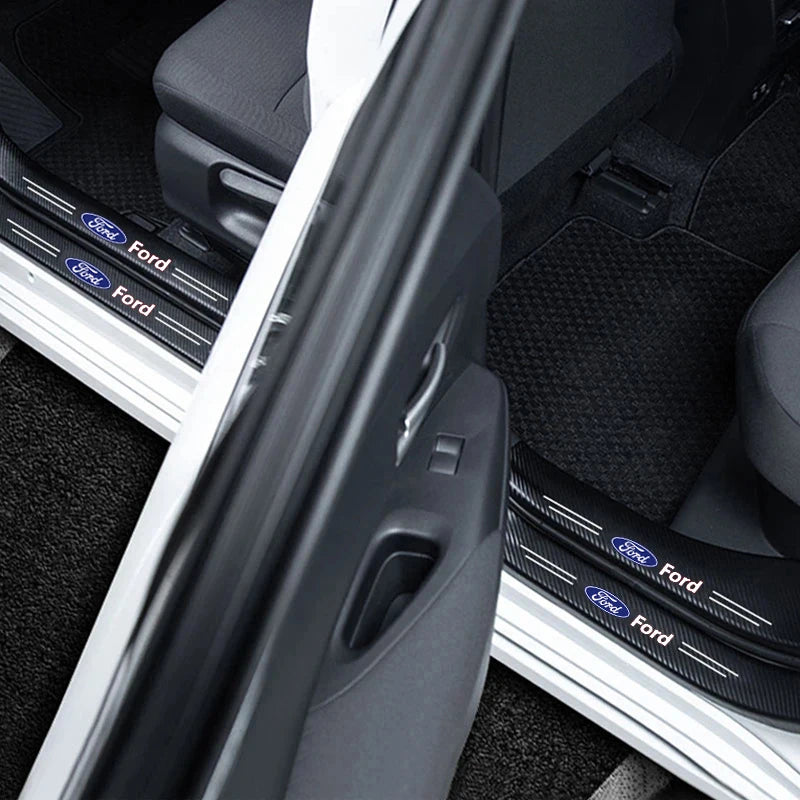 Car Door Sill Anti-scratch Stickers Carbon Microfiber Sticker For Ford Edge Explorer Transit Ranger Kuga MK2 MK7 Fusion Ecosport