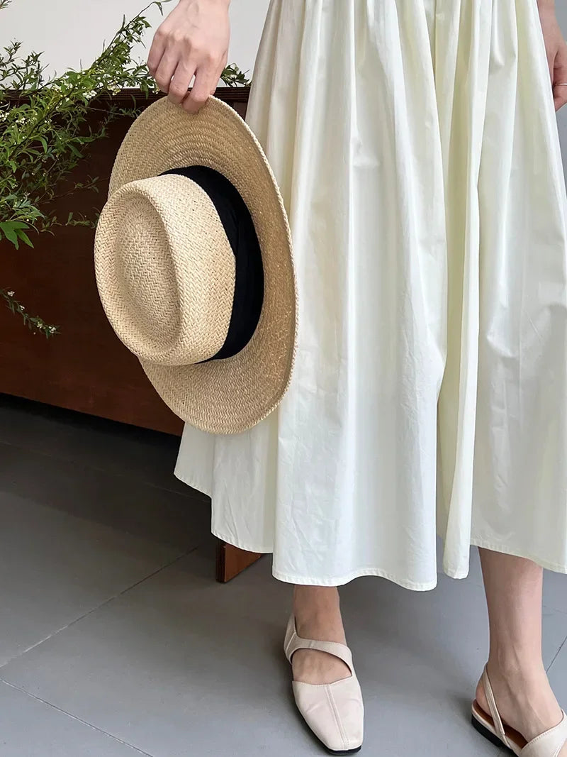 Elegant High-Waisted Pink A- Line Skirt Sweet Umbrella Design Sensibility Plenty of Pleats Medium-Length Women's Fashion