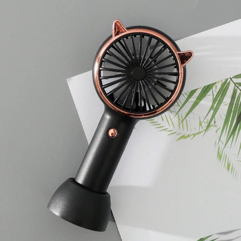 Cute Cat Ear Portable 3-speed Adjustable LED Lamp Holder Mini Fan Suitable for Office Outdoor Travel, The Best Summer Partner