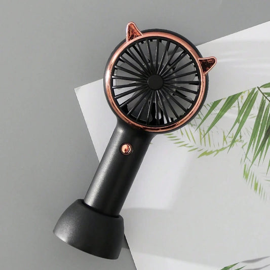 Cute Cat Ear Portable 3-speed Adjustable LED Lamp Holder Mini Fan Suitable for Office Outdoor Travel, The Best Summer Partner