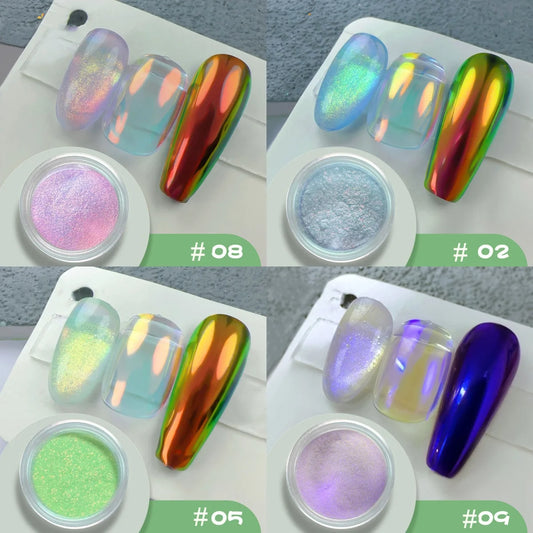 Aurora Holographic Nail Art Powder – Chrome Mirror Effect Glitter for UV/LED Nails