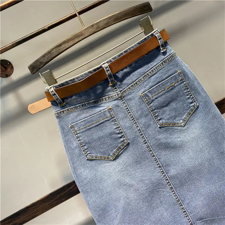 Female Jeans Skirts Coquette Chubby Midi Women's Denim Skirt Sexy New in Vintage Aesthetic Y2k 2024 Trend Summer A Line Casual V