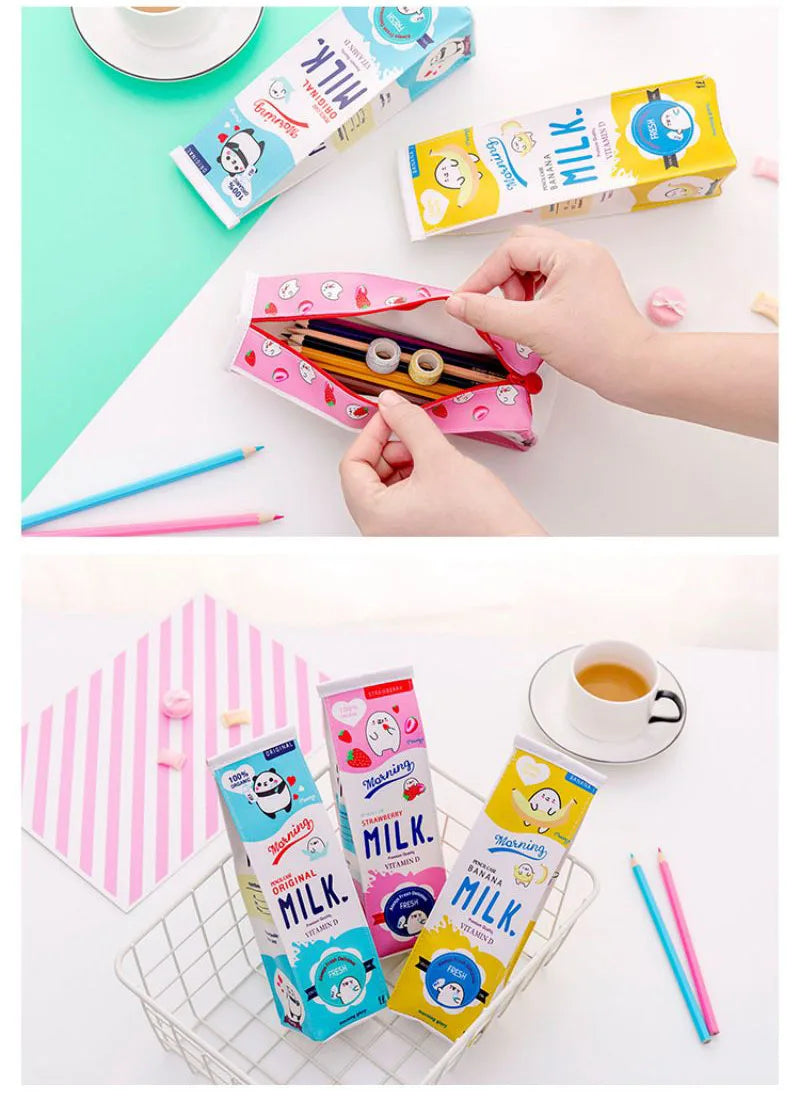 Kawaii Milk Bottle Pencil Case – PU Leather Panda Design for School, Office & Cute Stationery Gifts