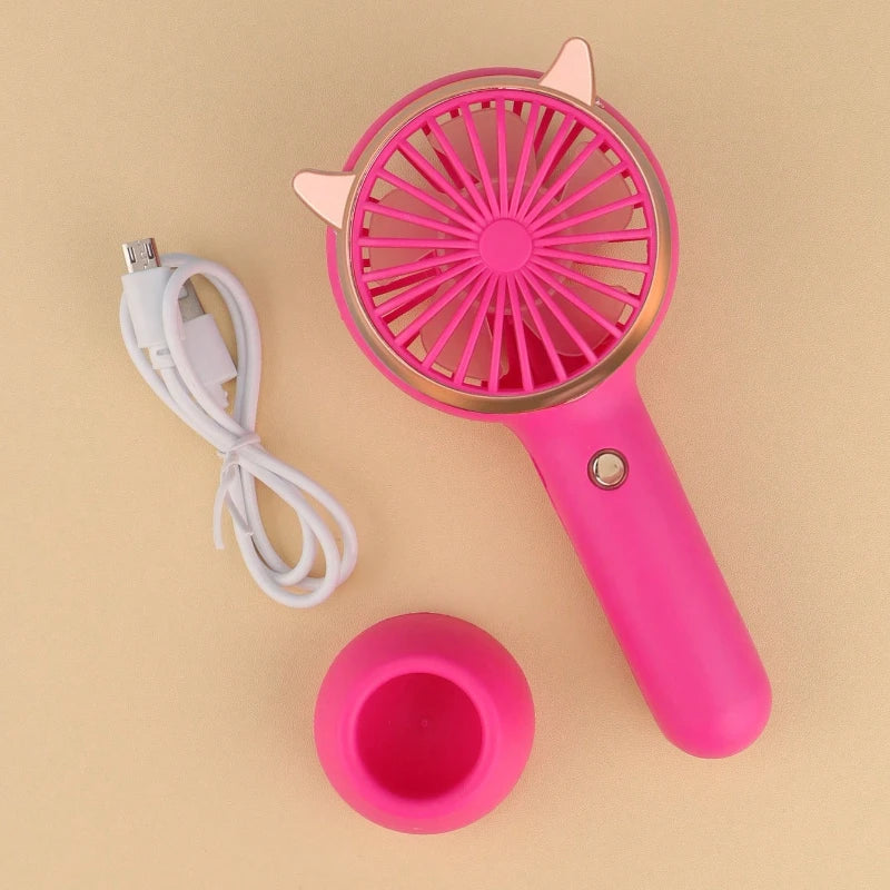 Cute Cat Ear Portable 3-speed Adjustable LED Lamp Holder Mini Fan Suitable for Office Outdoor Travel, The Best Summer Partner
