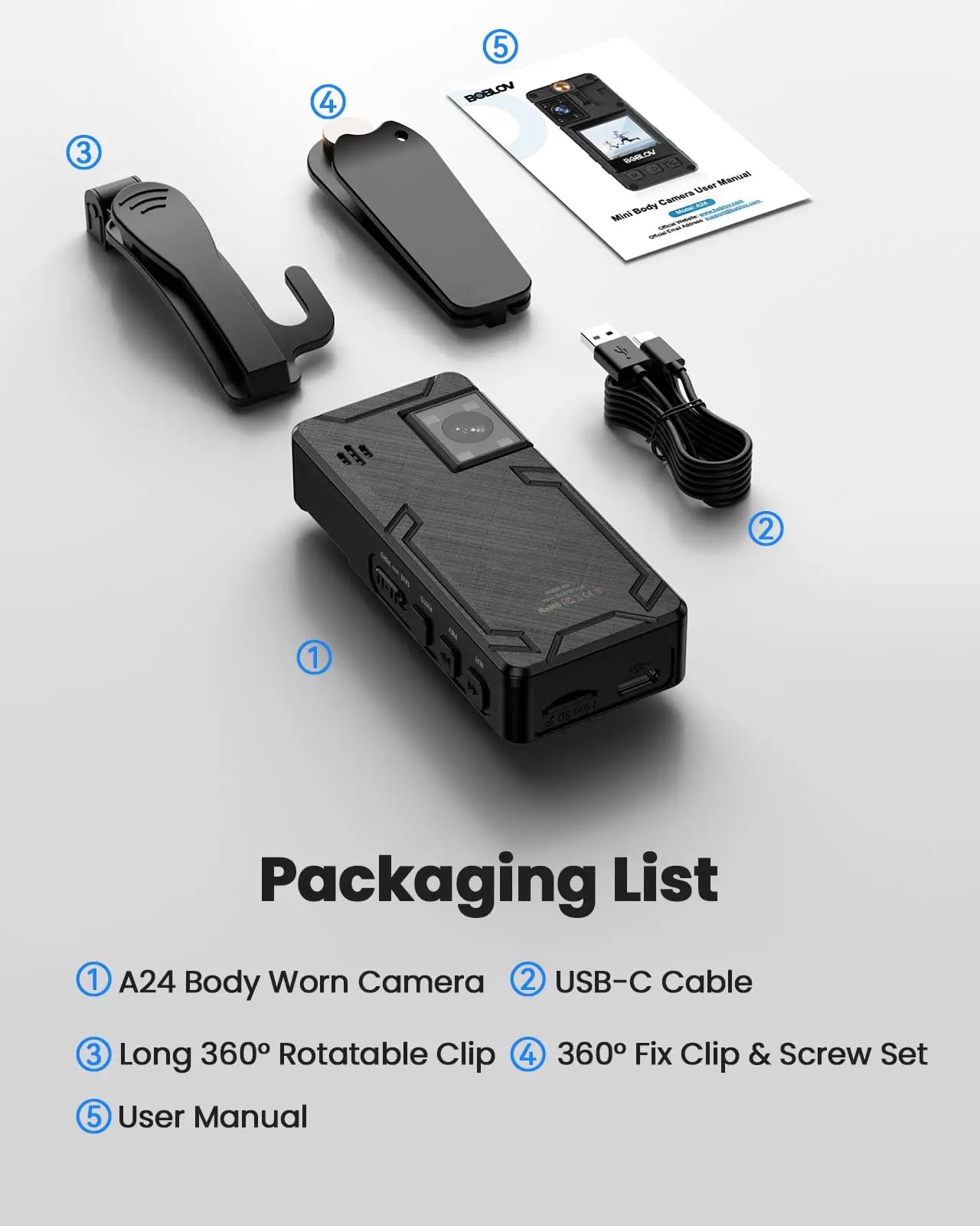 BOBLOV Mini Camera A24 HD 1296P Sports Action DV Digital Cameras Security Protection Small Camcorder Pocket Police Body Camara