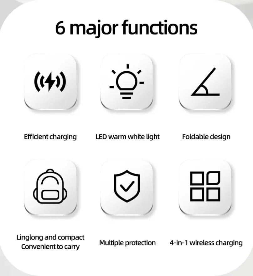 Fast Charging Dock Stand QI2 Wireless Charger Night Light 4 in 1 For Magsafe iPhone 16 15 14 Pro Max Airpods Pro 2-8 Apple Watch