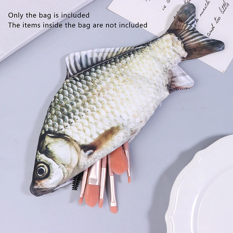 Realistic Crucian Carp Pencil Case – Fish-Shaped Zipper Pouch for School, Makeup & Back-to-School Stationery