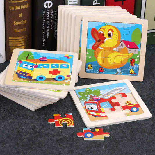 3pcs Puzzle Piece Wooden Children Cartoon Animal Pattern Puzzle Toy For Early Childhood Education 3-7 Years Old