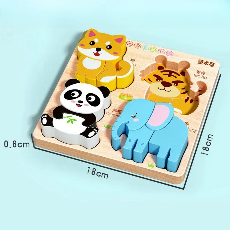 Animal Traffic Puzzles Toys for Kids Montessori Cartoon 3D Wooden Jigsaw Early Learning Educational Cognitive Game Children Gift