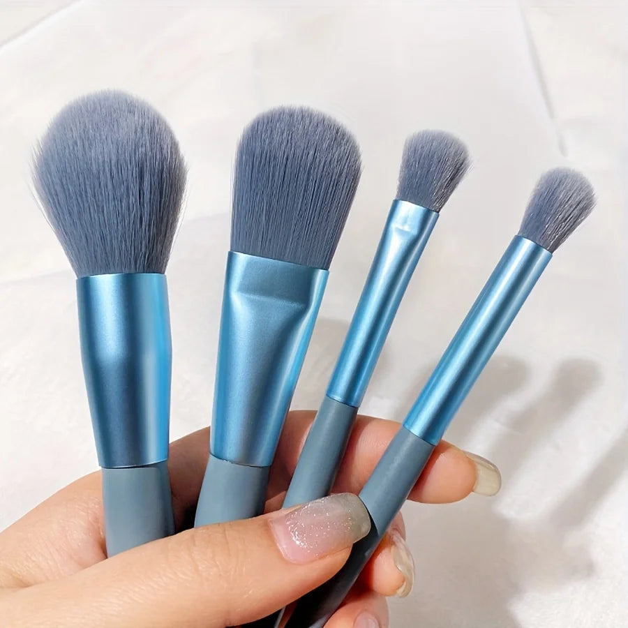 8Pcs Soft Bristle Makeup Brush Set - Portable Beginner-Friendly Tools for Eyeshadow/Blush/Lip/Lash Comb-Handled Travel Gift Set