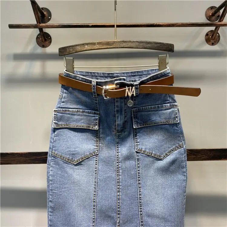 Female Jeans Skirts Coquette Chubby Midi Women's Denim Skirt Sexy New in Vintage Aesthetic Y2k 2024 Trend Summer A Line Casual V