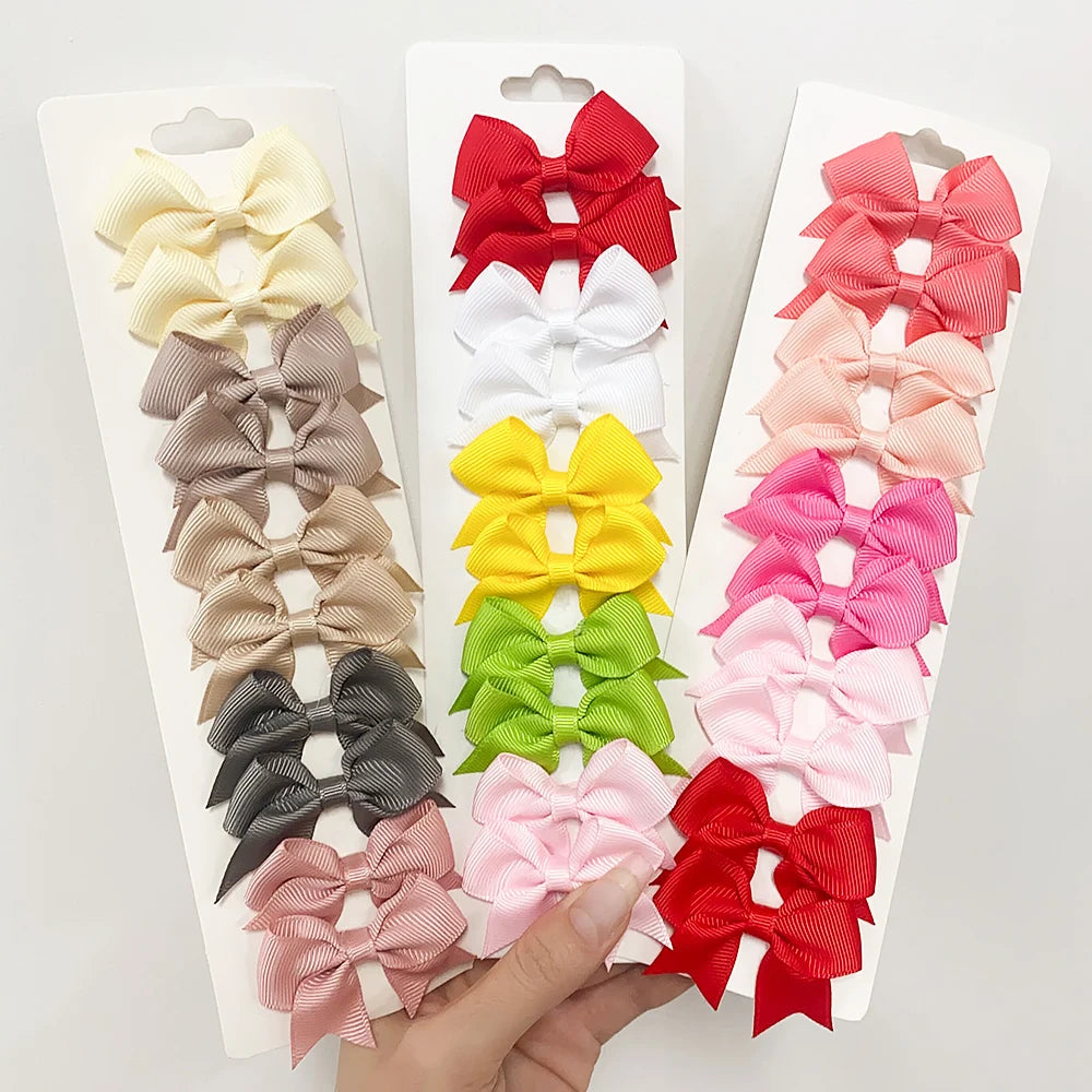 10-Pack Ribbon Bow Hair Clips – Sweet Handmade Styles for Little Girls!