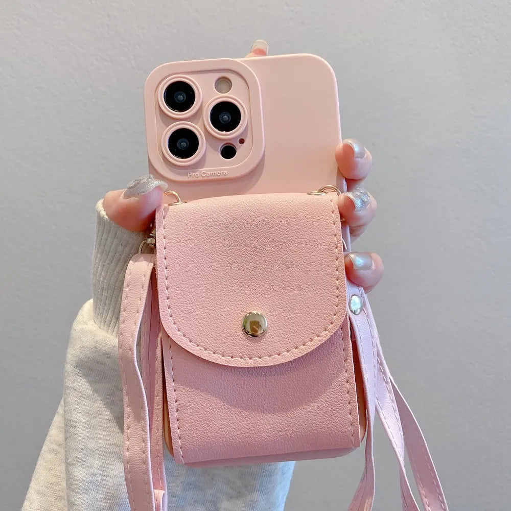 Wallet Leather Crossbody Neckband Lanyard Phone Case for iPhone 16 11 15 13 14 Pro Max XR X XS Max Multi Card Slot Purse Cover