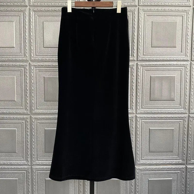 2025 Faldas Mujer De Moda Vintage Long Skirt High Waist A-line Velvet Jupe Fashion Single Breasted Long Skirts Temperament Saia