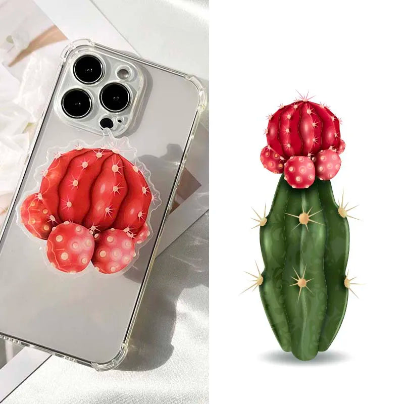 Factory Direct Acrylic Bracket Simulation Cactus Plant Phone Holder Foldable Lazy Stand Socket Folding Grip Tok