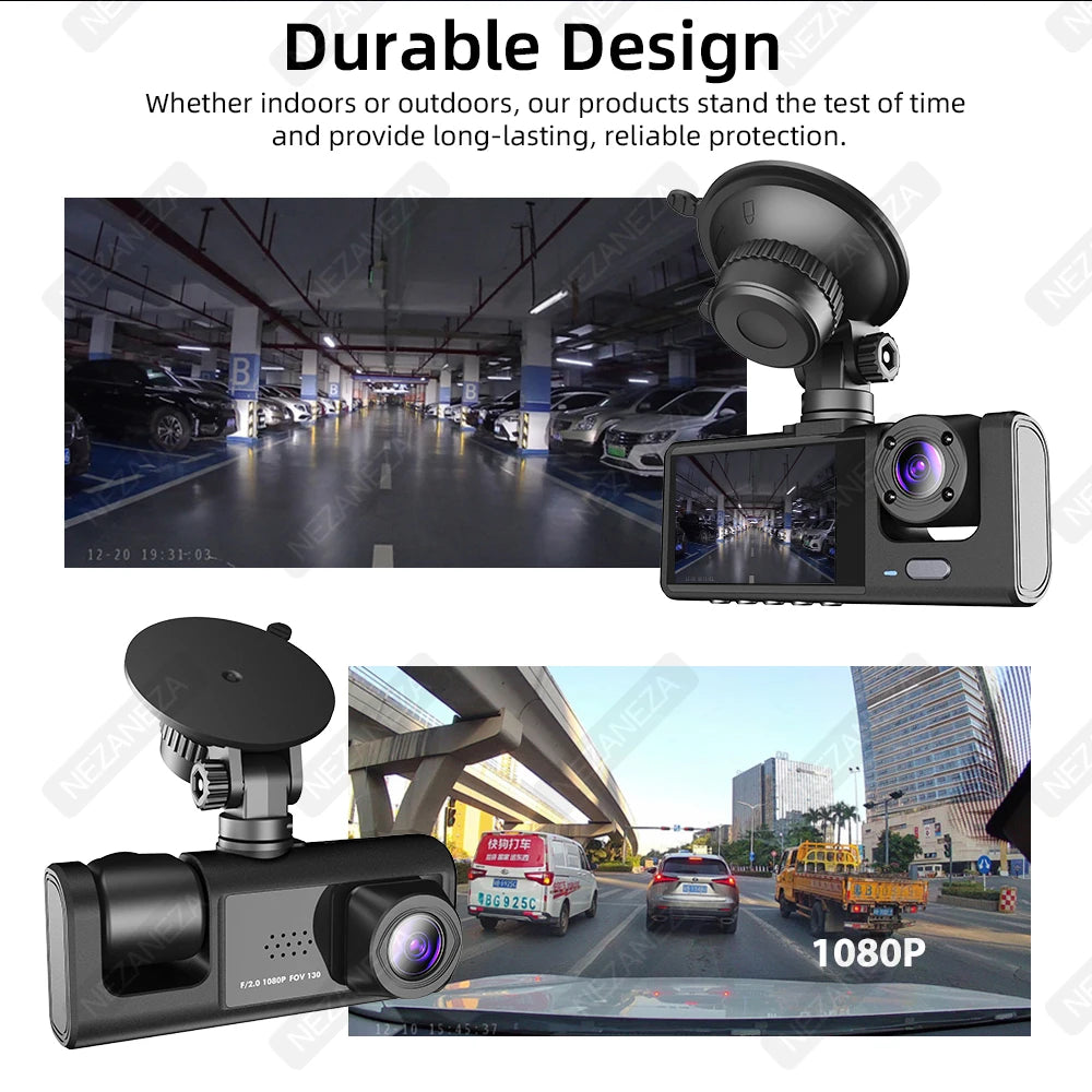 1080P DVR Car Recorder HD 3-Lens Inside Infrared Night Vision 3 Cameras Gravity Sensor Universal IPS Safe Driving Video Recorder