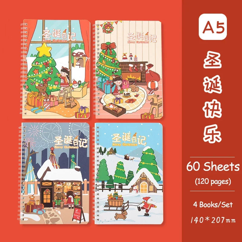 A5 Oil Painting Cover Coil Lined Notebook Set 1/2 Random Cute Books Kawaii Korean Stationery School Supplies for Students