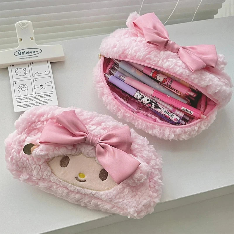 Sanrio My Melody Heart-Shaped Plush Pencil Case – Fashionable Pink Kawaii Stationery for Girls & Large Capacity Organizer