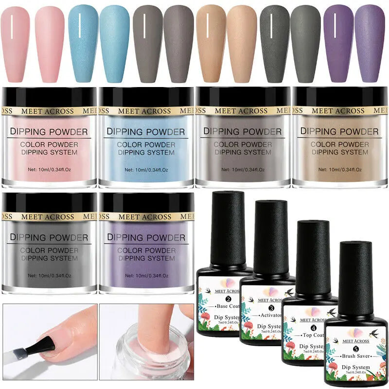 8 Colors Dip Powder Nail Set – Classic Nude Pink & Glitter Collection for DIY Salon Nails