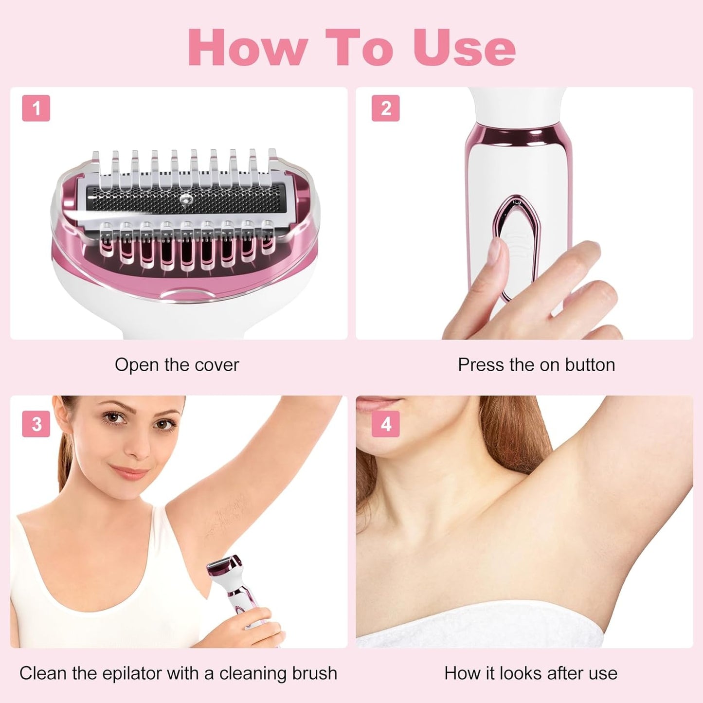 4in1 Women's Electric Hair Remover Multifunctional Women's Electric Shaver Trimmer Set Bikini Line Trimmer for Women USB Rechargeable for Eyebrows, Nose, Face Legs Hair Removal Portable Gentle Perfect Gift for Women