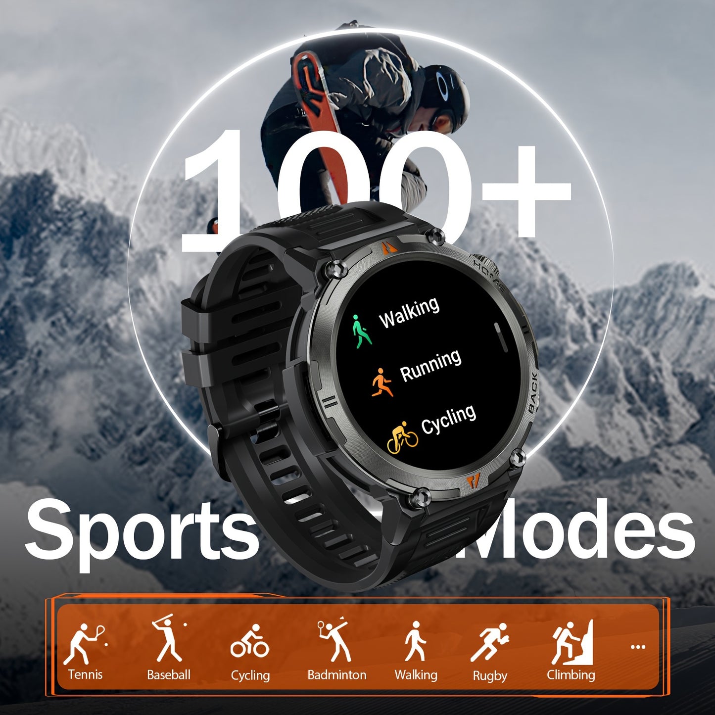 1pc JELLOO Men'S Smartwatch with 360p TFT Display, 1.45" Screen, 300mAh Rechargeable Battery, 3ATM Water Resistance, Wireless 5.2, USB Charging, LED Flashlight, Pedometer, Sports Modes, Compatible with iPhone & Android - Idea