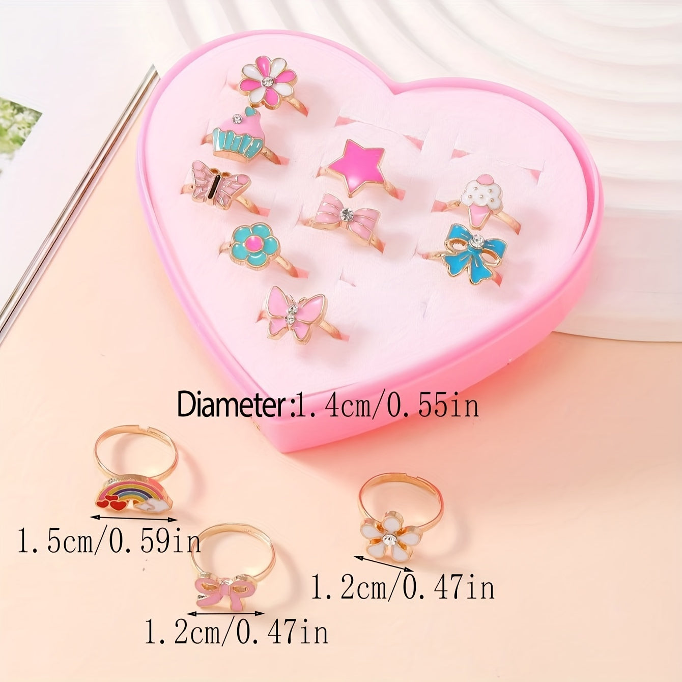 12pcs Cute Cartoon Princess Ring Set for Kids Girls, Zinc Alloy, Assorted Designs in Gift Box