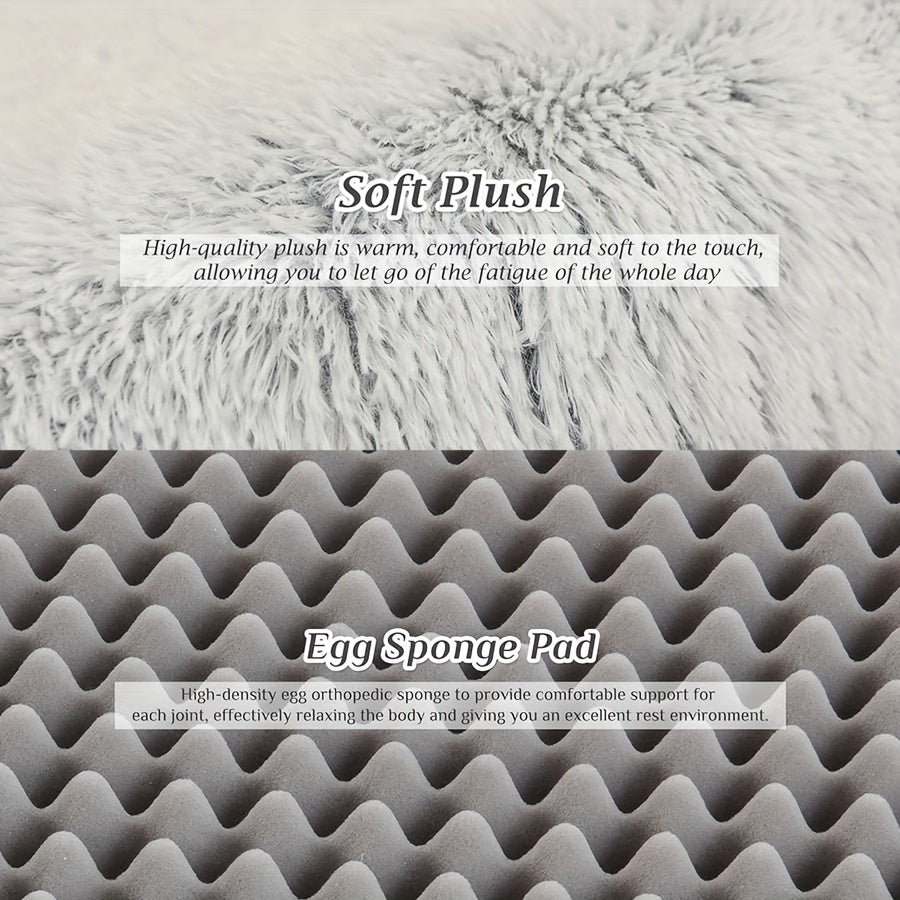 Gray Luxurious Orthopedic Memory Foam Dog Bed - Human-Sized, Washable Faux Fur, Includes Full Pillow, Blanket & Cushion - Ideal for Napping & Snuggling