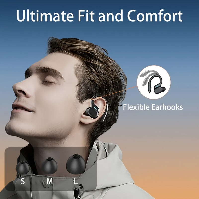 LIFEBEE True Wireless Earbuds with Mic, TWS In-Ear Headphones with ENC Noise Cancelling, Touch Control Volume, Wireless Sports Earhook, LED Display Charging Case, Semi-Open-Back, Compatible with Cellphones, 300mAh Rechargeabl