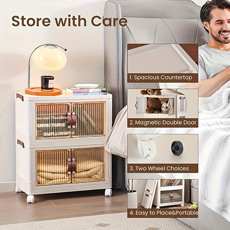 Foldable 19.69inch storage box 1/2/3 layers, large double opening storage organizer, large storage box with lid and wheels for clothes, snacks, and books, home office outdoor foldable container, kitchen storage cabinet