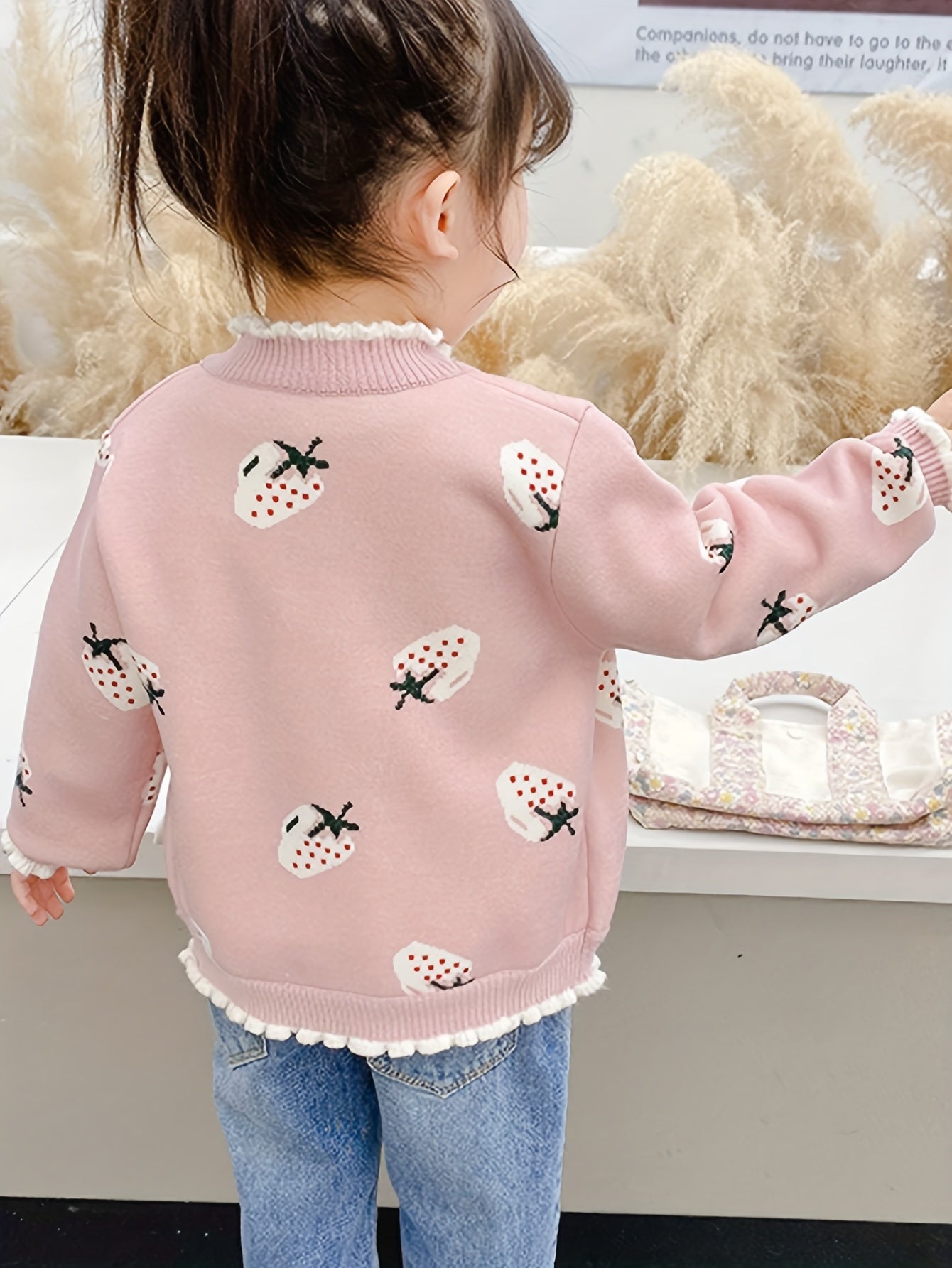 Girls' Stylish Fleece Sweater, Kids' Fashionable Warm Knitted Jacket for Toddlers and Babies