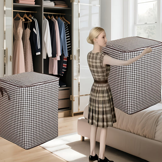 1pc Foldable Woven Storage Basket with Handles - Thick, Organizer for Clothes and Quilts, Ideal for Moving and Home Organization, Clothes Organizer Storage