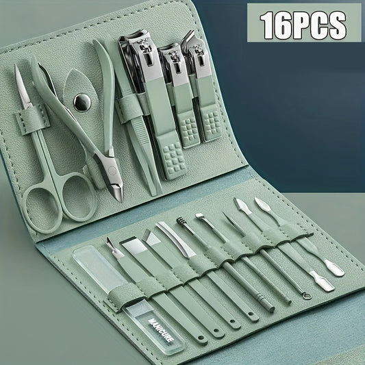 4/8/12/16pcs Household Multi-Functional Stainless Steel Ear Spoon Nail Clippers Pedicure Nail Scissors Tool Set with Folding Bag Manicure Cutter Kits