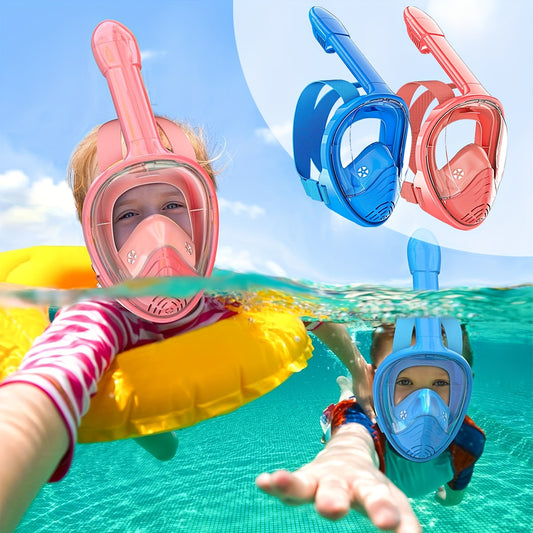 [Kids Full Face Snorkel Mask] BOKEFA Kids Full Face Snorkel Mask with Camera Mount, 180° Panoramic View, Anti-Fog Anti-Leak, PC Material, Mixed Colors, Suitable for Boys and Girls, Snorkeling Accessorie