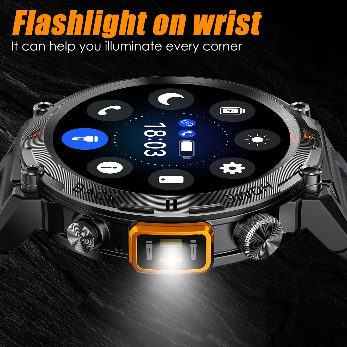 1pc JELLOO Men'S Smartwatch with 360p TFT Display, 1.45" Screen, 300mAh Rechargeable Battery, 3ATM Water Resistance, Wireless 5.2, USB Charging, LED Flashlight, Pedometer, Sports Modes, Compatible with iPhone & Android - Idea