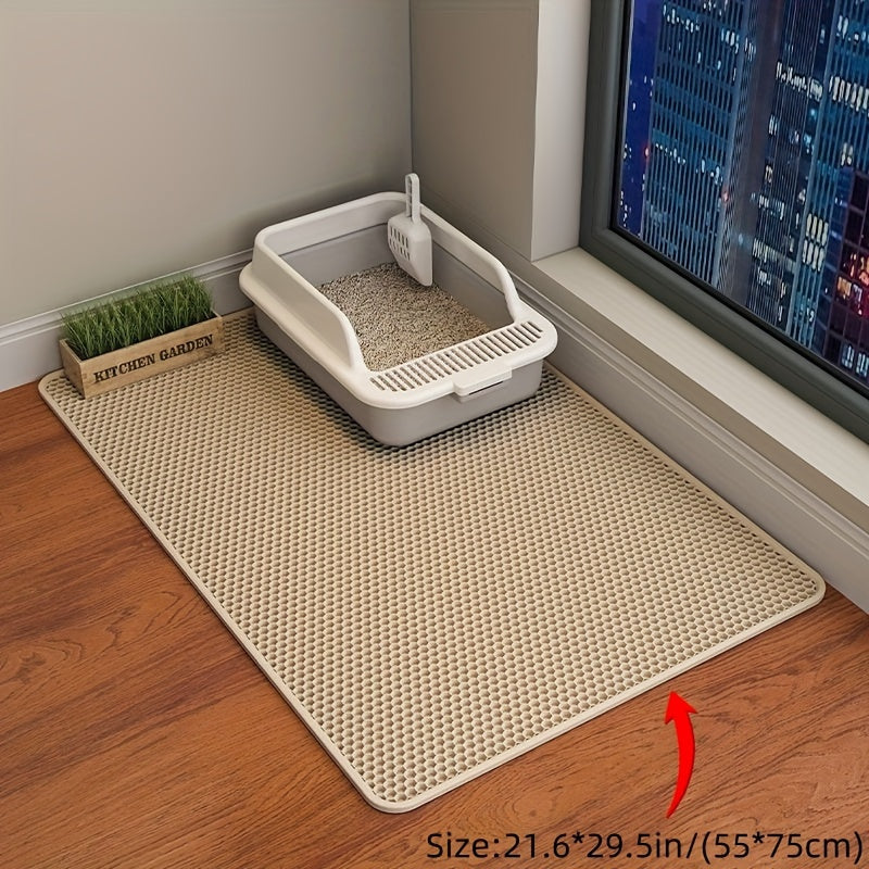 Cat Litter Mat, Beautiful Honeycomb Cat Litter Box Catcher Pad, Suitable for Cats, Odor Control Double Layer, Urine Waterproof, Washable, Phthalate-Free
