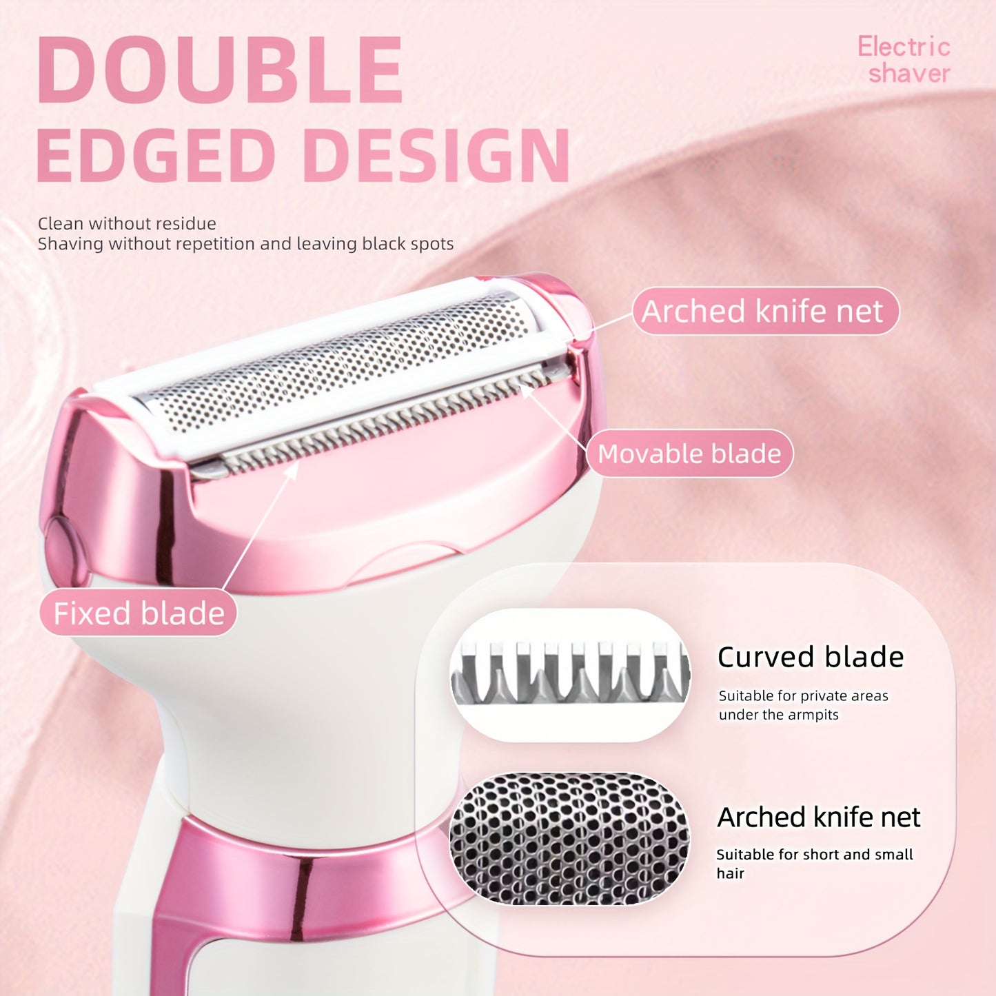 4in1 Women's Electric Hair Remover Multifunctional Women's Electric Shaver Trimmer Set Bikini Line Trimmer for Women USB Rechargeable for Eyebrows, Nose, Face Legs Hair Removal Portable Gentle Perfect Gift for Women
