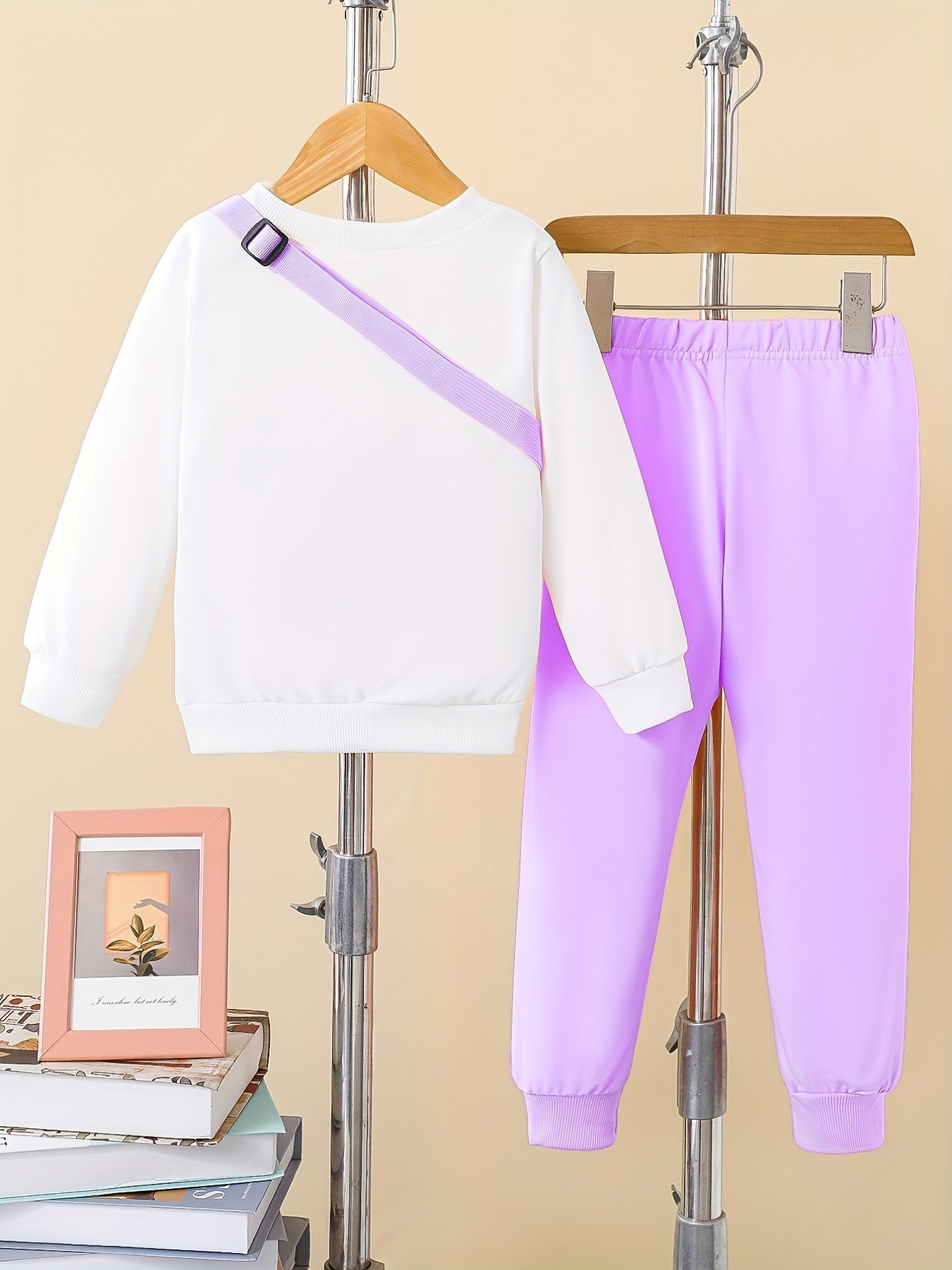 Girls 3pcs Trendy Sets, Solid Sweatshirt & Jogger Pants & Bag Sets Kids Clothes For Autumn Outdoor Sports
