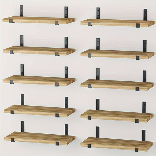 10-Pack Heavy-Duty Floating Shelves - Natural Wood Modern Minimalist Wall Shelves, Large 15.8x5.9 Inch Floating Shelves for Living Room, Kitchen, Bathroom, Bedroom - Easy Installation with Pre-Drilled Holes - Space-Saving Sto