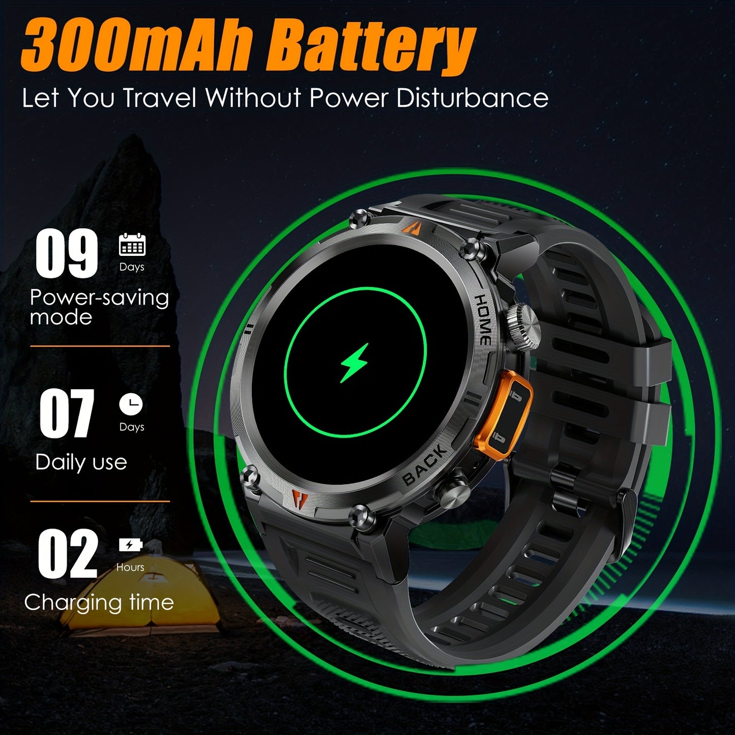 1pc JELLOO Men'S Smartwatch with 360p TFT Display, 1.45" Screen, 300mAh Rechargeable Battery, 3ATM Water Resistance, Wireless 5.2, USB Charging, LED Flashlight, Pedometer, Sports Modes, Compatible with iPhone & Android - Idea
