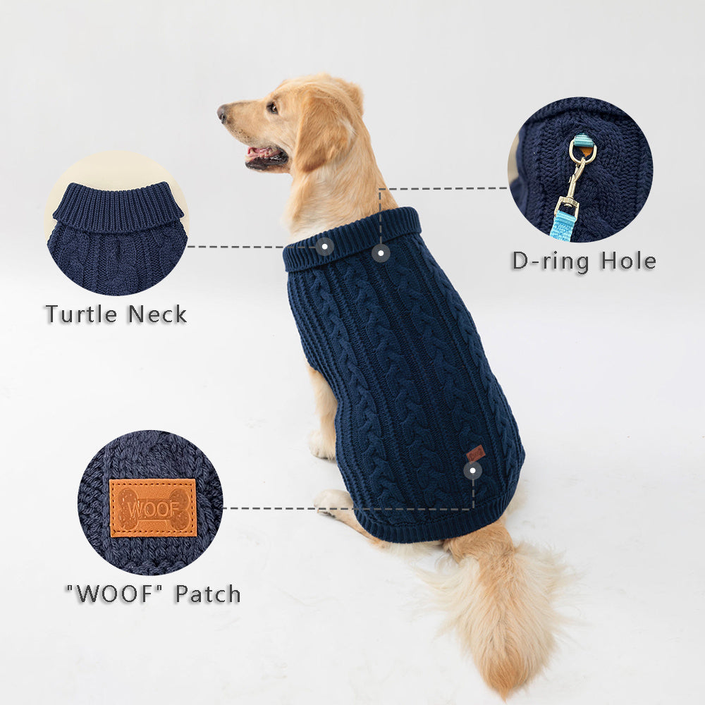 1pc PETS TALE Acrylic Knit Dog Sweater, Pullover Style with Cable Chain Detail, Machine Washable, for Mini, Toy, Small, Medium, Large Breeds, Dog Sweater for Small Dogs