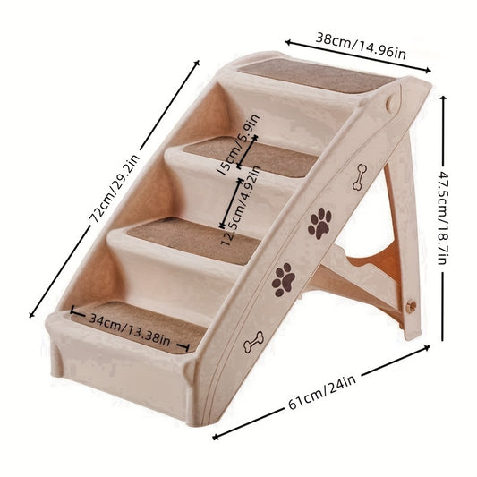[Load 65kg 4-Step Pet Stairs] 1pc Pet Stairs for Dogs & Cats, 4-Step Foldable Ramp with Anti-Slip Mat, Durable Plastic Ladder for Easy Access to Beds & Sofas, Suitable for Small & Large Pets, Load up to 65kg