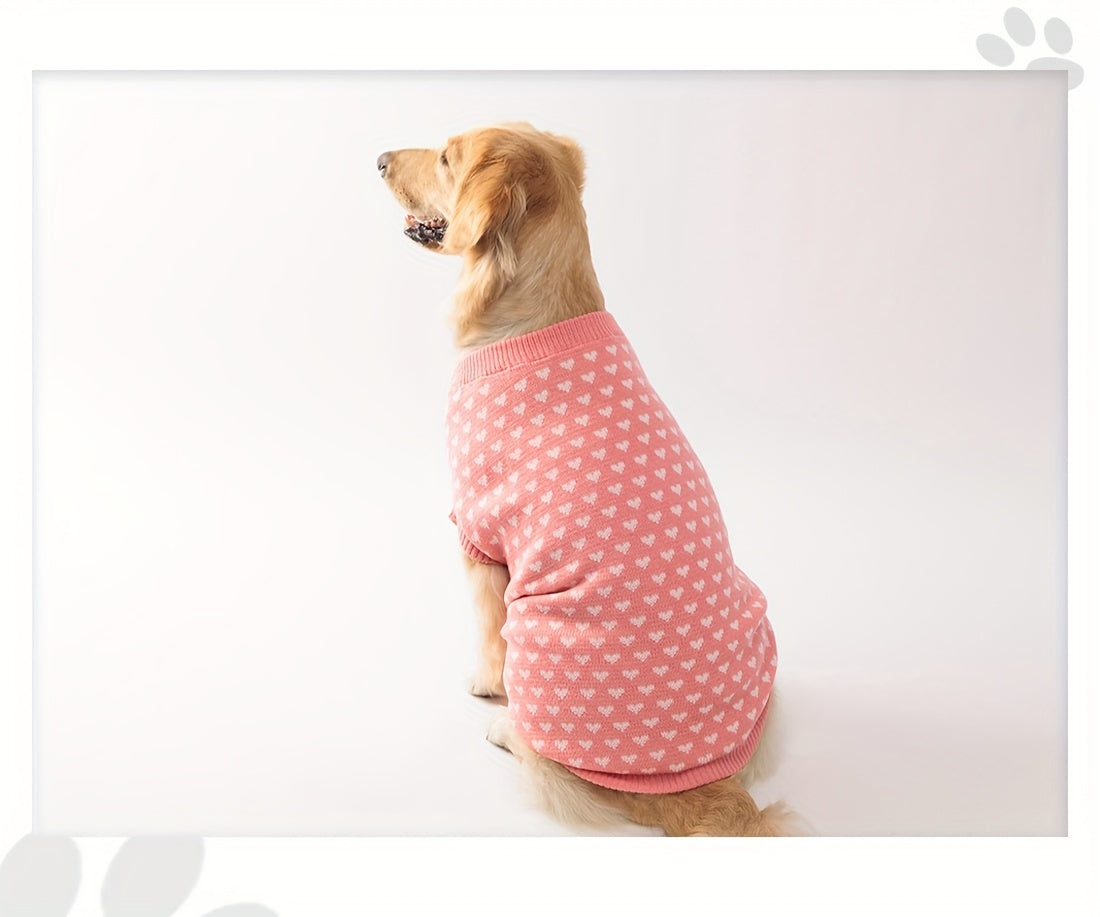 Dog Sweater with Pink Heart Design - Comfortable Knitwear for Dogs of All Sizes, Soft And Warm Pullover for Pets