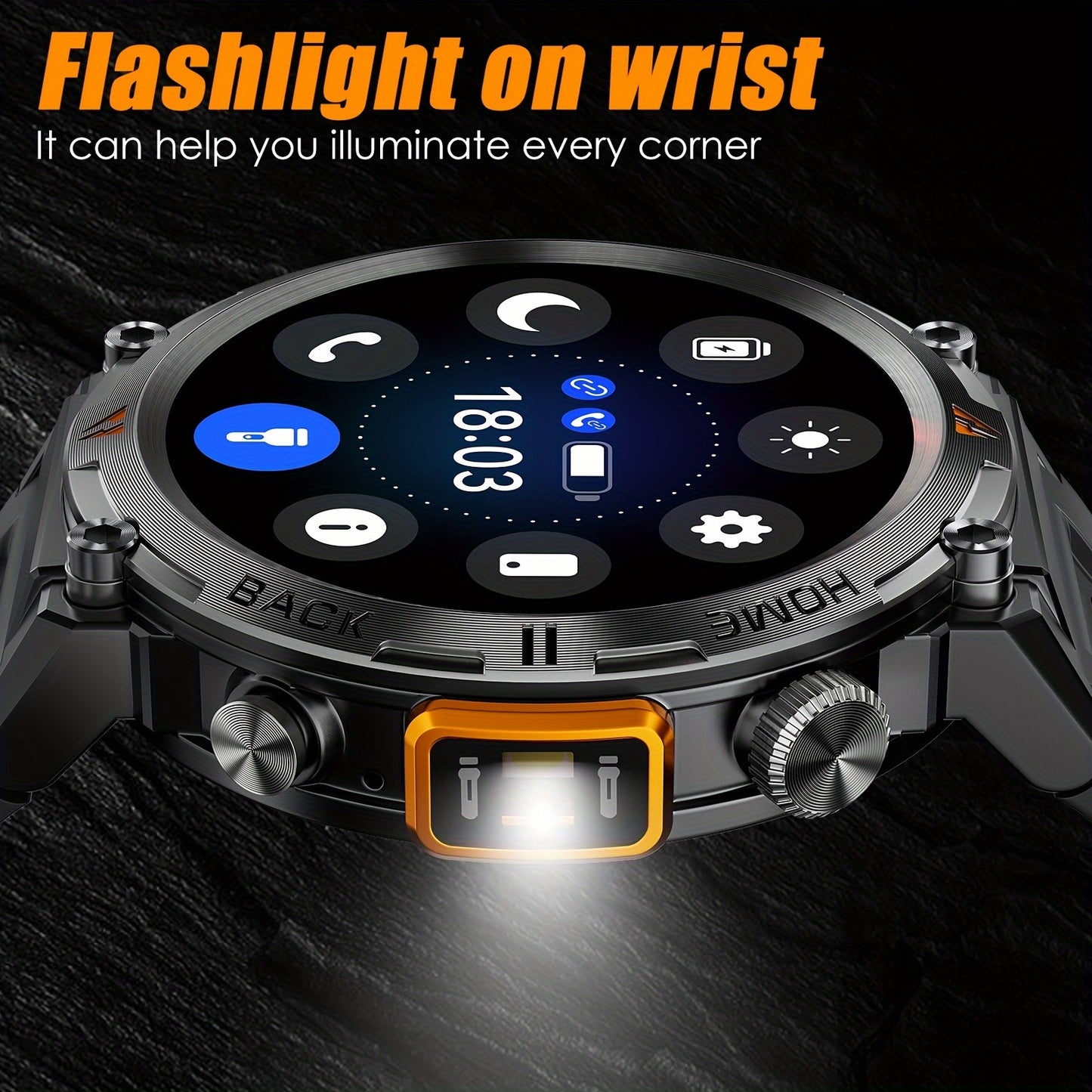 1pc JELLOO Men'S Smartwatch with 360p TFT Display, 1.45" Screen, 300mAh Rechargeable Battery, 3ATM Water Resistance, Wireless 5.2, USB Charging, LED Flashlight, Pedometer, Sports Modes, Compatible with iPhone & Android - Idea