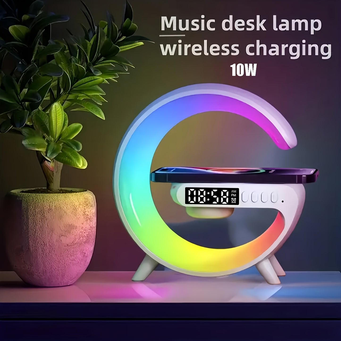[Wireless Speaker] 1pc Kouzone Wireless Speaker | Dimmable Alarm Clock, Sunrise Simulation, Tabletop Mono Sound Machine with Night Light, USB Type-C, Button Control, 5.2 Surround Sound, Rechargeable Lithium Polymer Battery, I