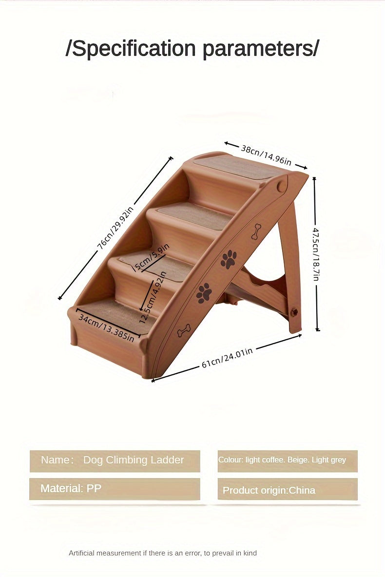 [Load 65kg 4-Step Pet Stairs] 1pc Pet Stairs for Dogs & Cats, 4-Step Foldable Ramp with Anti-Slip Mat, Durable Plastic Ladder for Easy Access to Beds & Sofas, Suitable for Small & Large Pets, Load up to 65kg