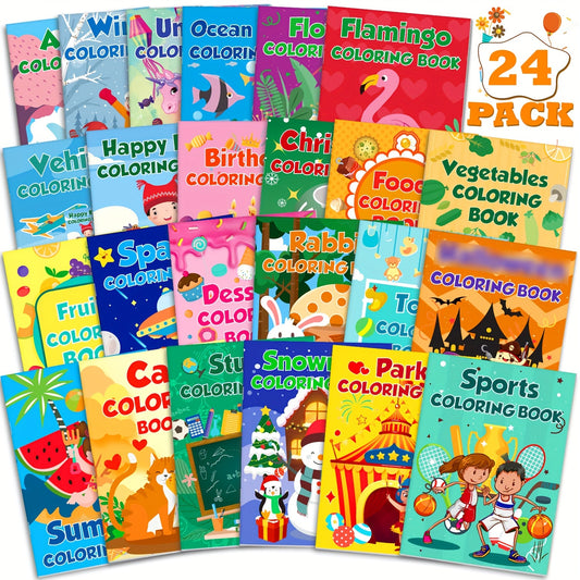 24Pack Small Coloring Books For Kids Ages 4-8, 8-12, Bulk Coloring Books For Kids, Kids Birthday Party Gifts Classroom Activity, Mini Coloring Books Includes Summer, Christmas, Toy, Car